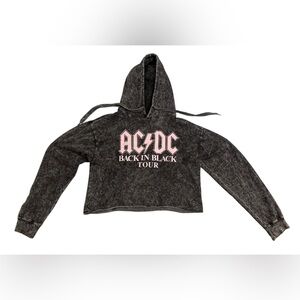 AC/DC Back‎ In Black Hoodie Sweatshirt Womens M Acid Wash Black Rock Band size L